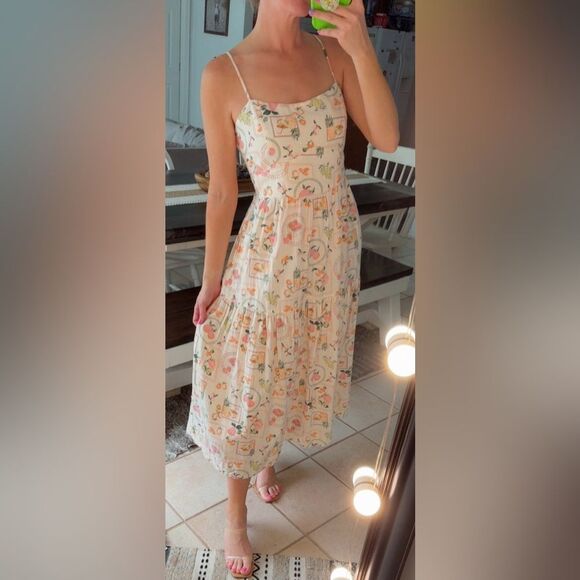 Cynthia Rowley Linen Blend Summertime Fruity Conversational Print Midi Dress - Picture 1 of 13